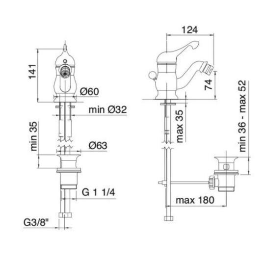 sanitarna bateria vodovodna bateria umyvadlo umyvadlova bateria kupelna bidet mediteransky klasicky technicky vykres.jpg